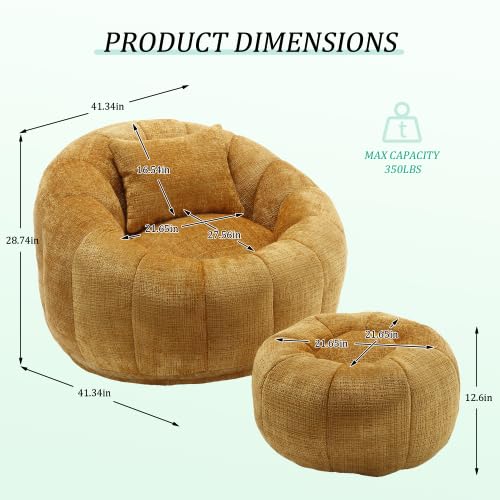 Oversized Round Bean Bag Chair with Ottoman & Pillow J835