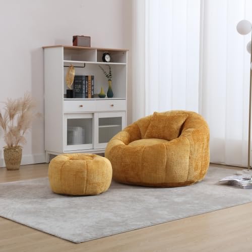 Oversized Round Bean Bag Chair with Ottoman & Pillow J835