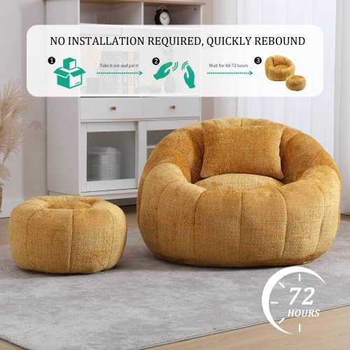 Oversized Round Bean Bag Chair with Ottoman & Pillow J835