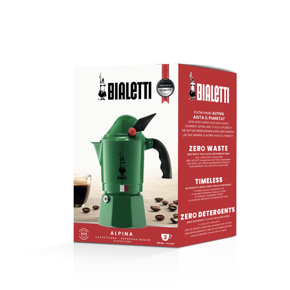 Stovetop Espresso Maker, 3 Espresso Cups, Aluminum, Green F478197