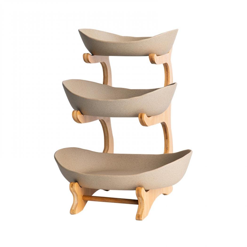 3-Tier Ceramic Fruit Basket with Bamboo Tray Z517