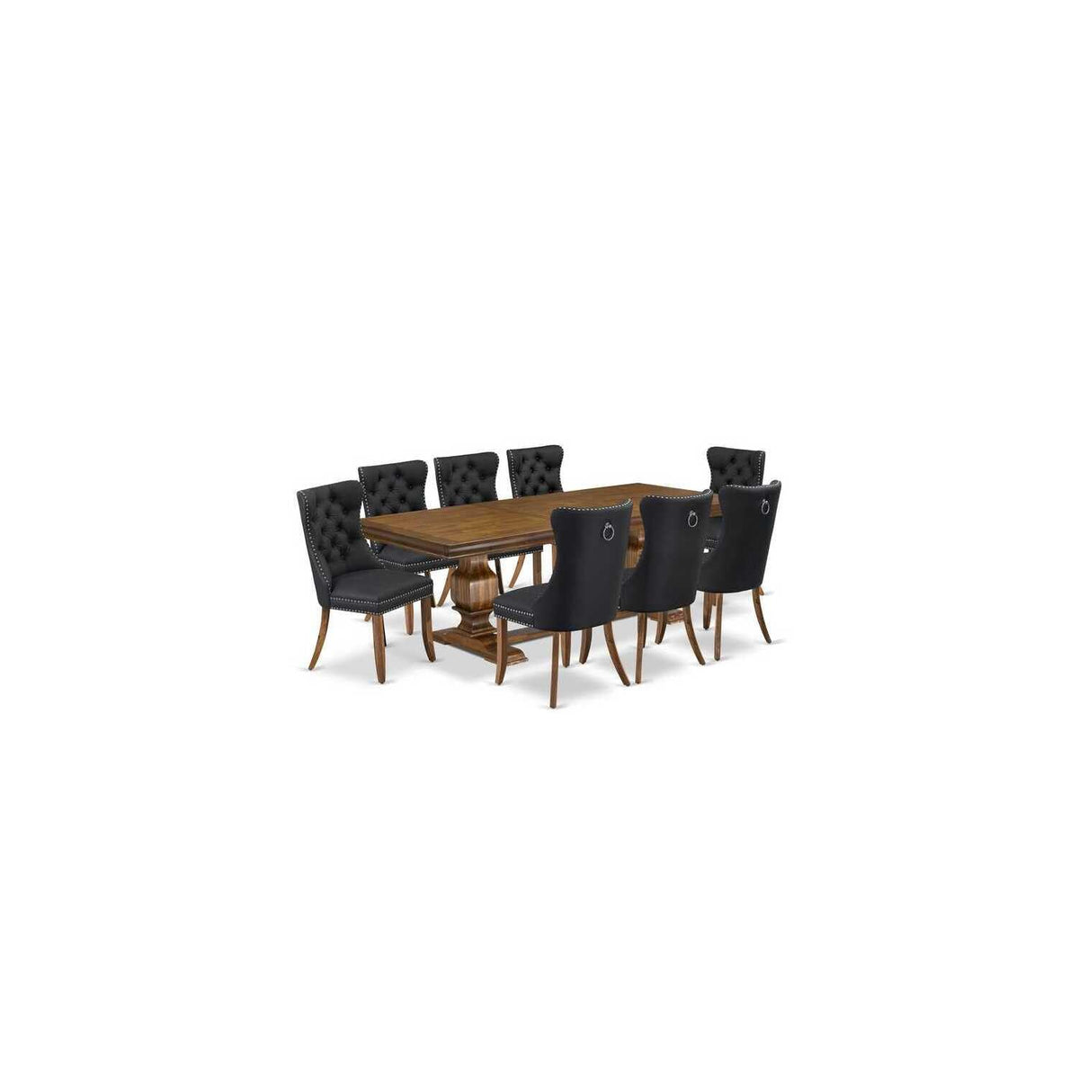 9 Piece Dining Table Set with 8 Dark Grey PU Leather Chairs H3199