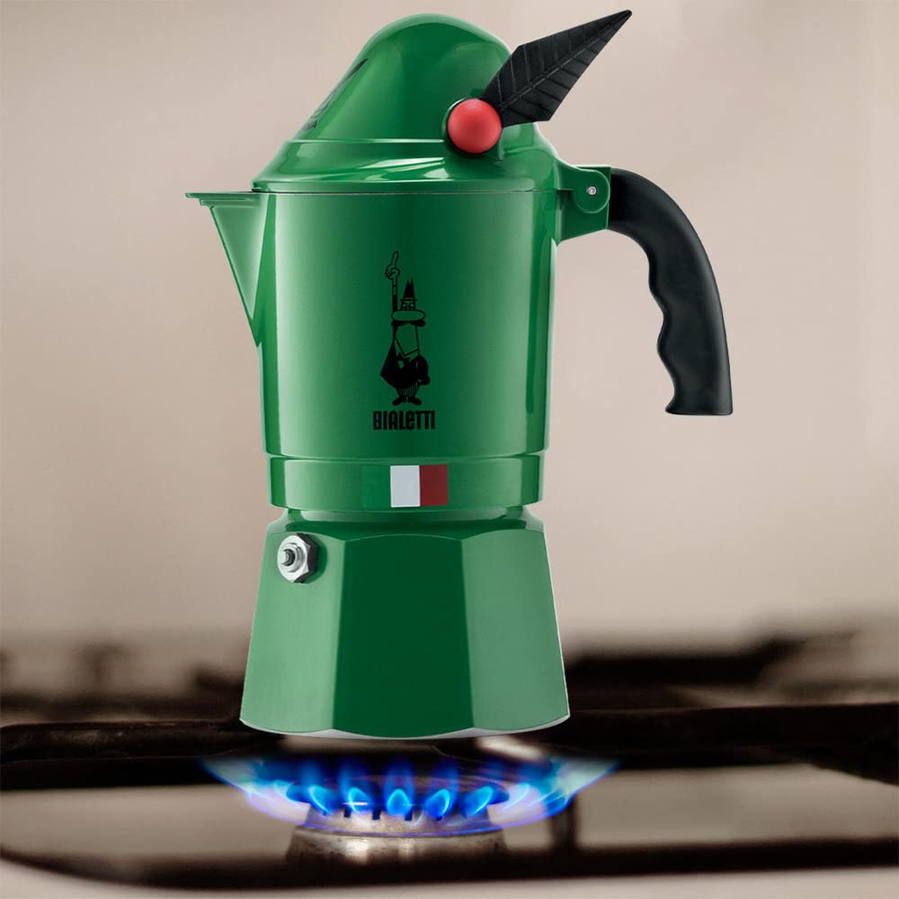 Stovetop Espresso Maker, 3 Espresso Cups, Aluminum, Green F478197