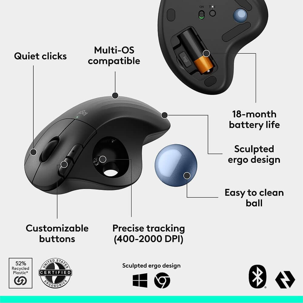 Wireless Ergonomic Trackball Mouse Black X634863