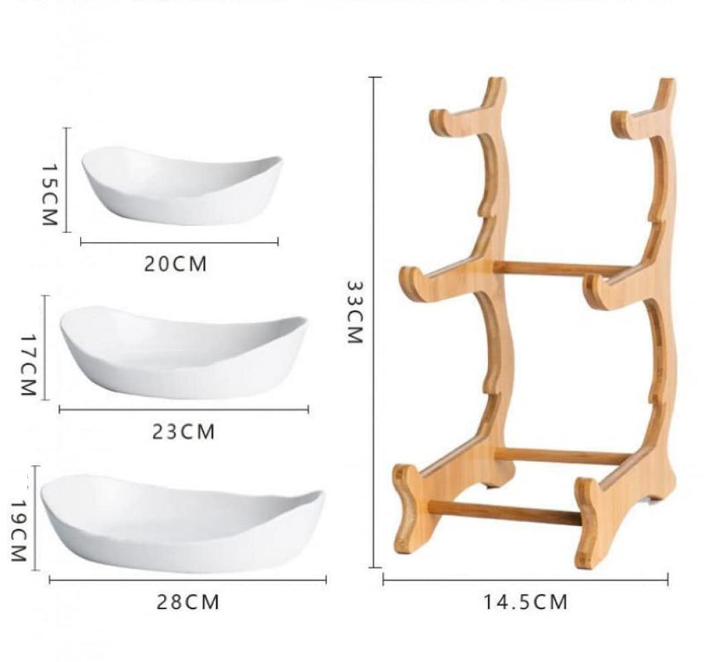 3-Tier Ceramic Fruit Basket with Bamboo Tray Z517