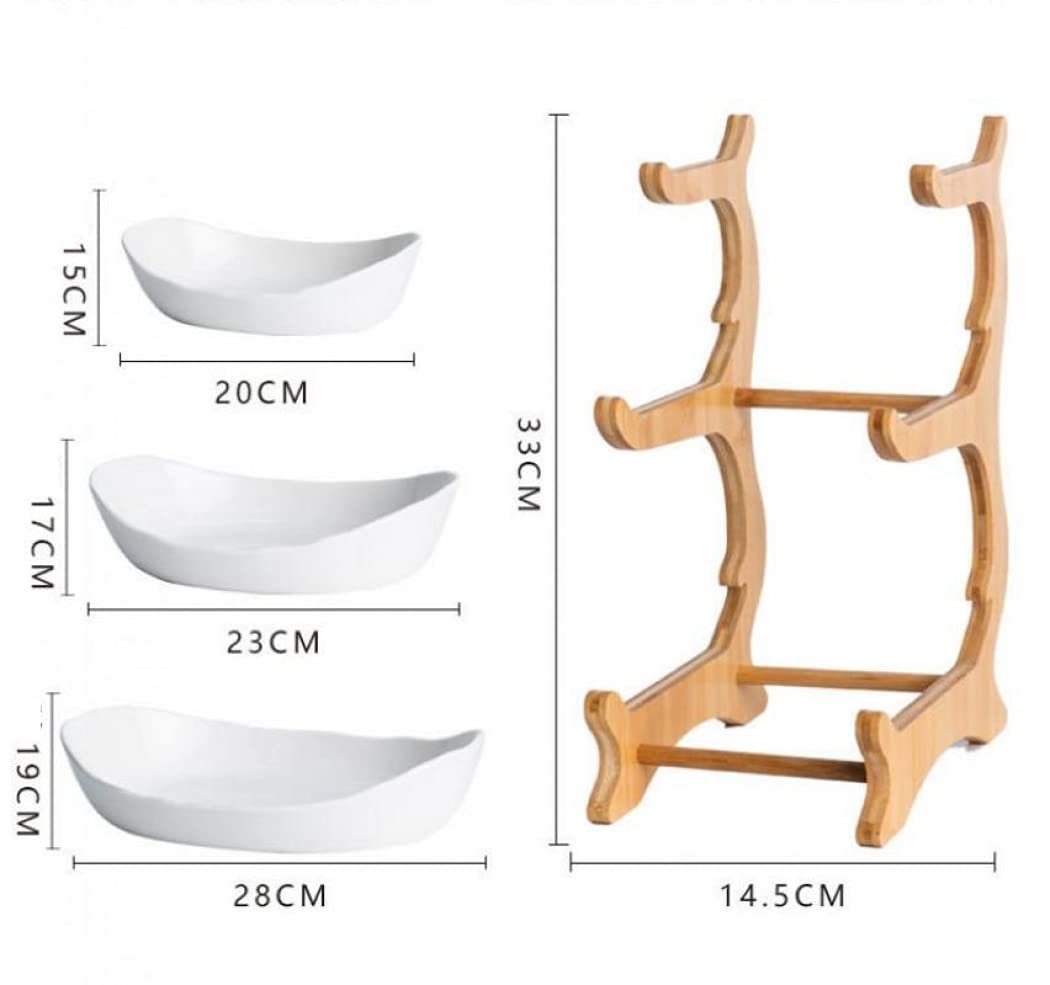3-Tier Ceramic Fruit Basket with Bamboo Tray Z517