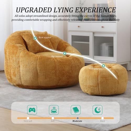 Oversized Round Bean Bag Chair with Ottoman & Pillow J835