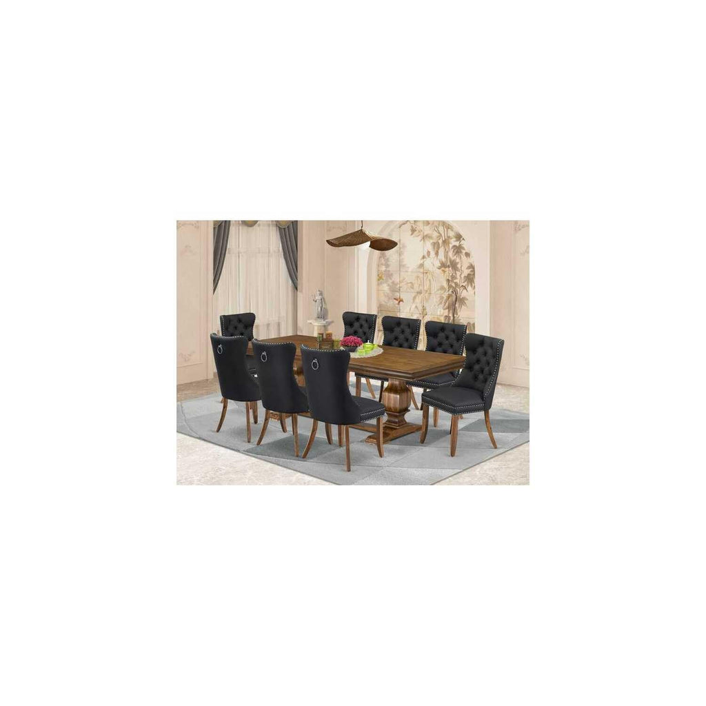 9 Piece Dining Table Set with 8 Dark Grey PU Leather Chairs H3199