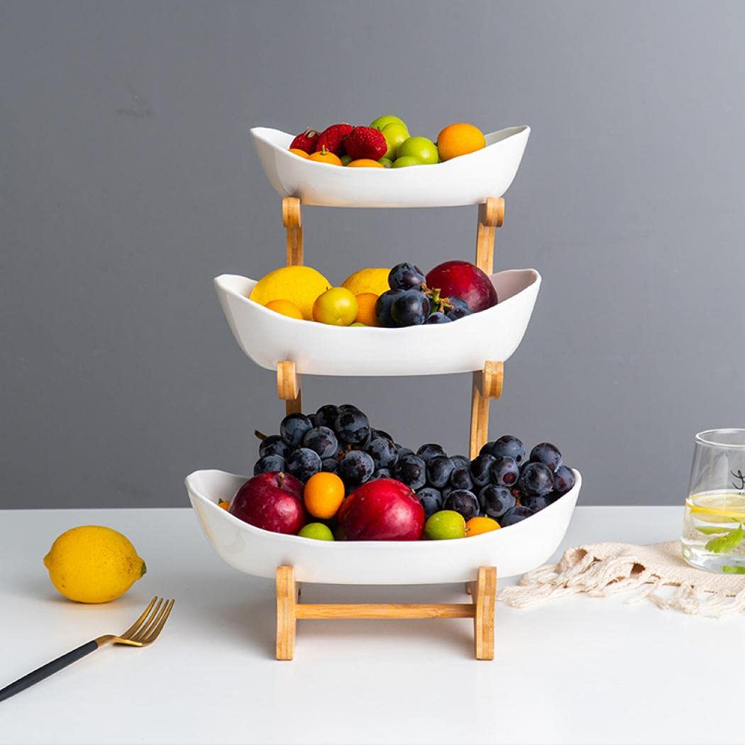 3-Tier Ceramic Fruit Basket with Bamboo Tray Z517