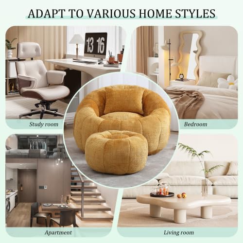 Oversized Round Bean Bag Chair with Ottoman & Pillow J835