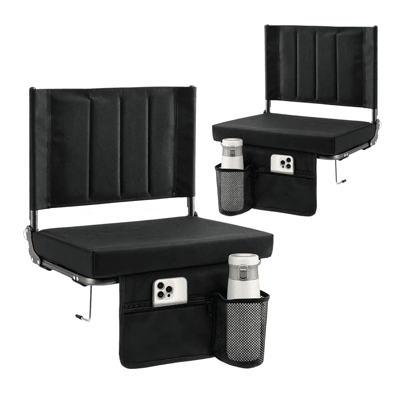 3.5 Inch Thick Black Folding Stadium Chair with Backrest, 2 PCS O4653