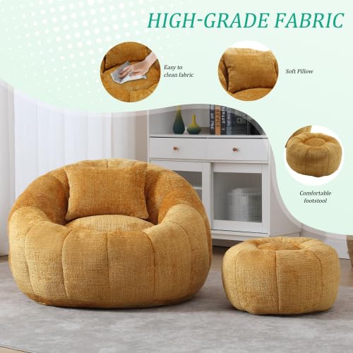 Oversized Round Bean Bag Chair with Ottoman & Pillow J835