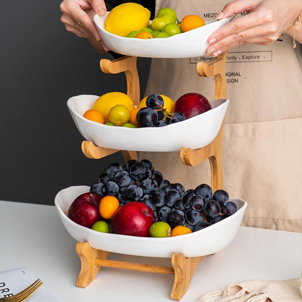 3-Tier Ceramic Fruit Basket with Bamboo Tray Z517