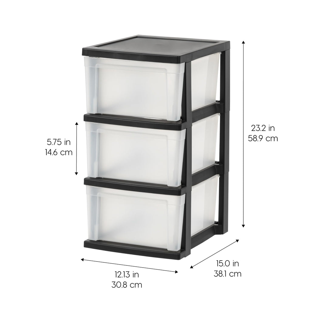 3 Drawer Slim Narrow Storage Organizer, 2-Pack, Black/Clear B9711