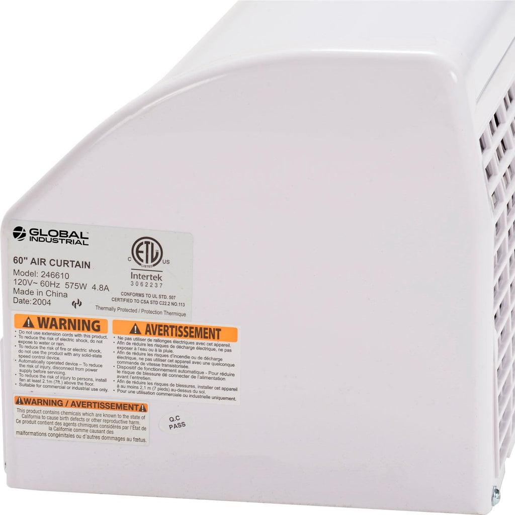 Unheated Air Curtain with Remote Control, 60"W, 1/3 HP K6040