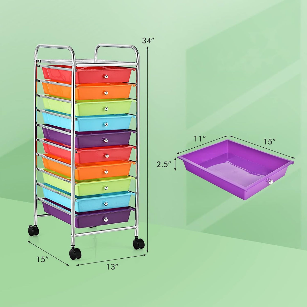 10 Drawer Rolling Storage Cart with Wheels V460
