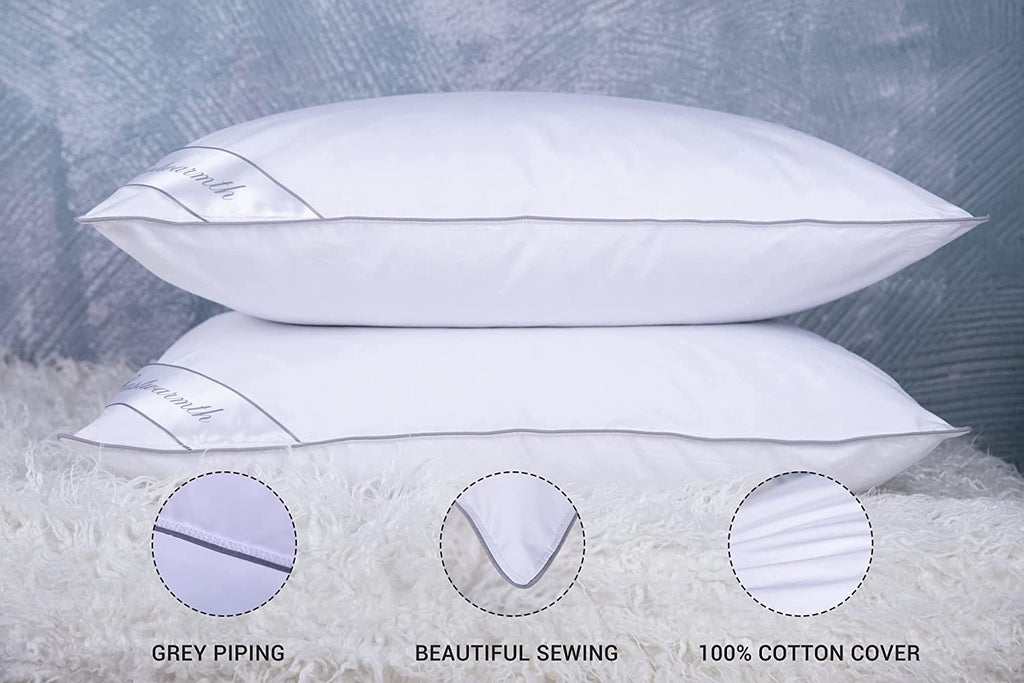 King Size Goose Feather Down Bed Pillow 2 Pack Cotton Medium Firm Set of 2 Y64802