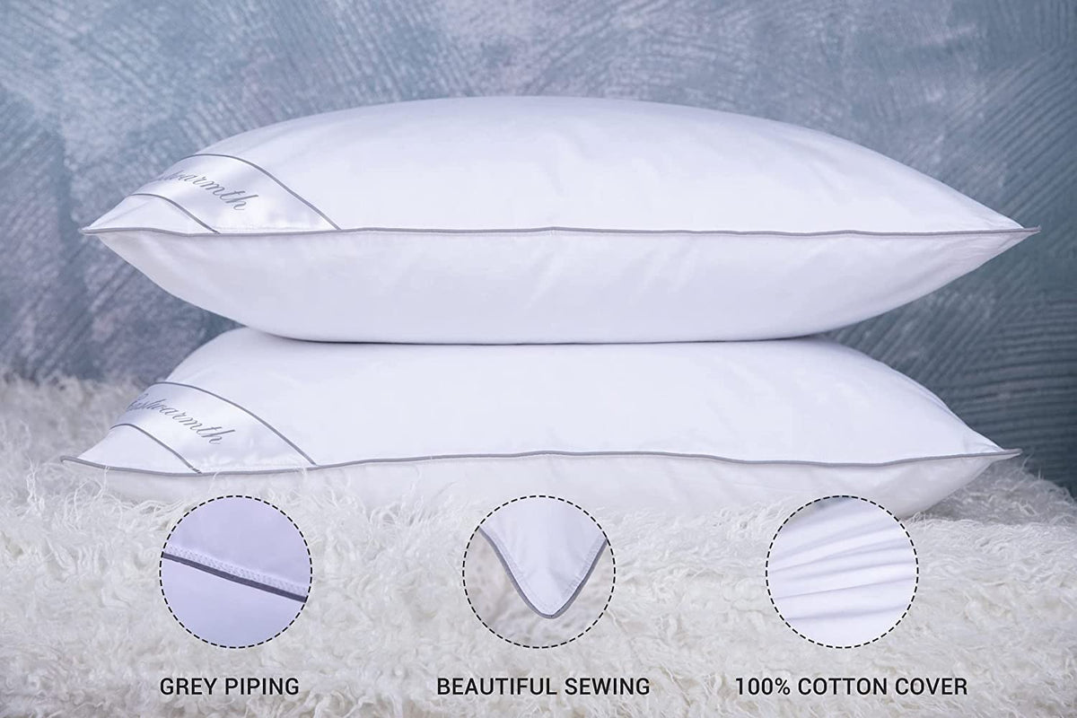 King Size Goose Feather Down Bed Pillow 2 Pack Cotton Medium Firm Set of 2 Y64802