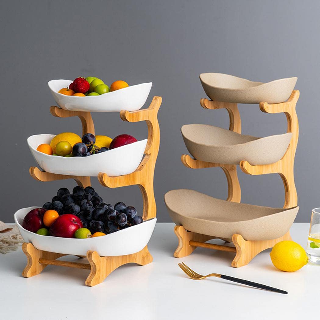 3-Tier Ceramic Fruit Basket with Bamboo Tray Z517