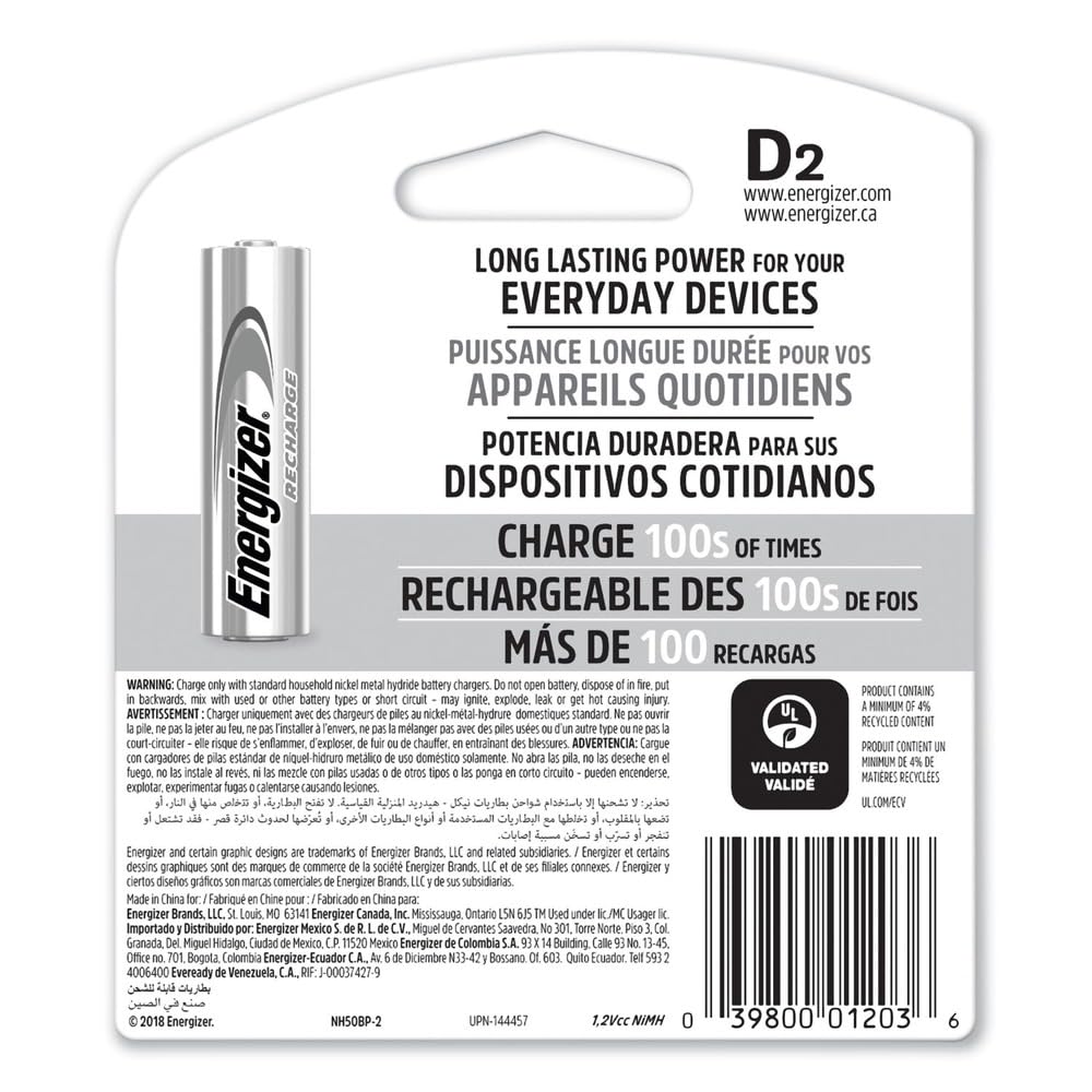 Rechargeable D Batteries 2-Count Pack of 2 E304