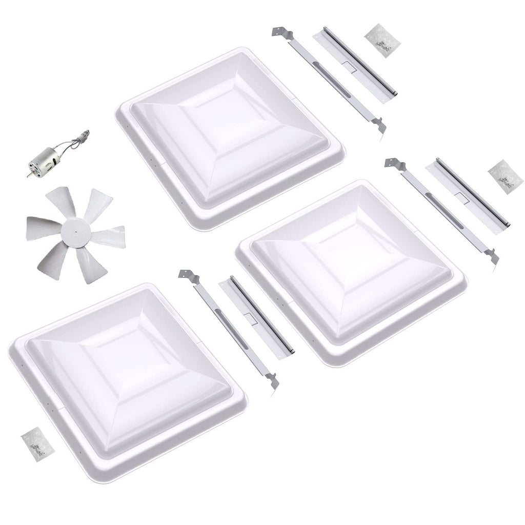 3 Packs 14" White RV Roof Vent Cover Replacement with 6" Fan Blade and 12 Volt Motor G1658