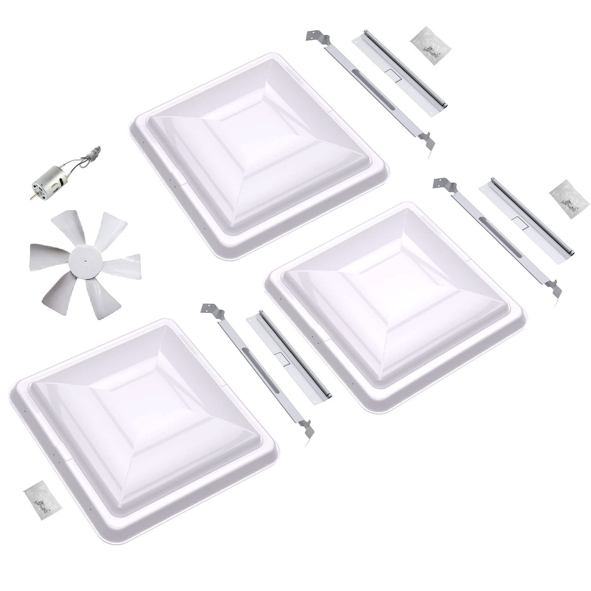 3 Packs 14" White RV Roof Vent Cover Replacement with 6" Fan Blade and 12 Volt Motor G1658