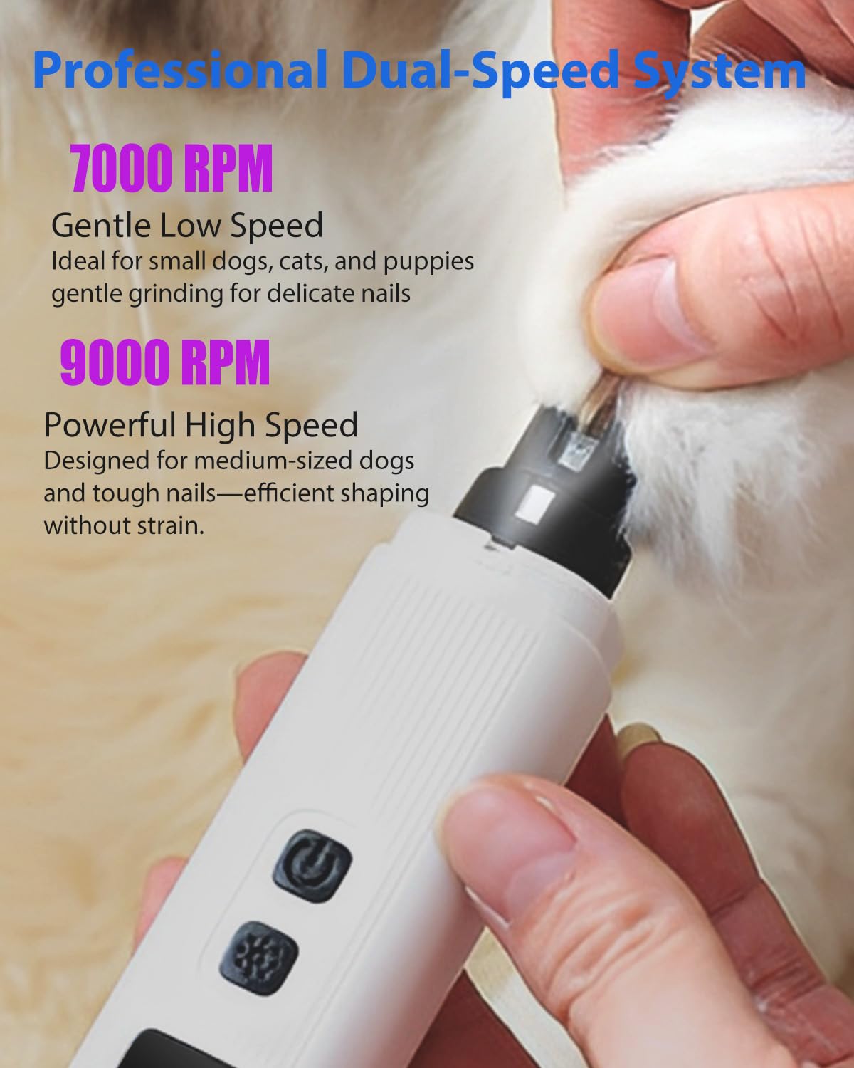 Electric Dog Nail Grinder 2 Speed 30dB Super Quiet White U9676