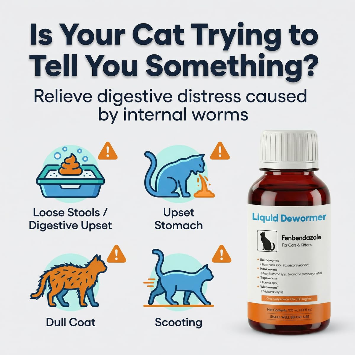 Liquid Fenbendazole Dewormer for Cats & Kittens 100ml O80572