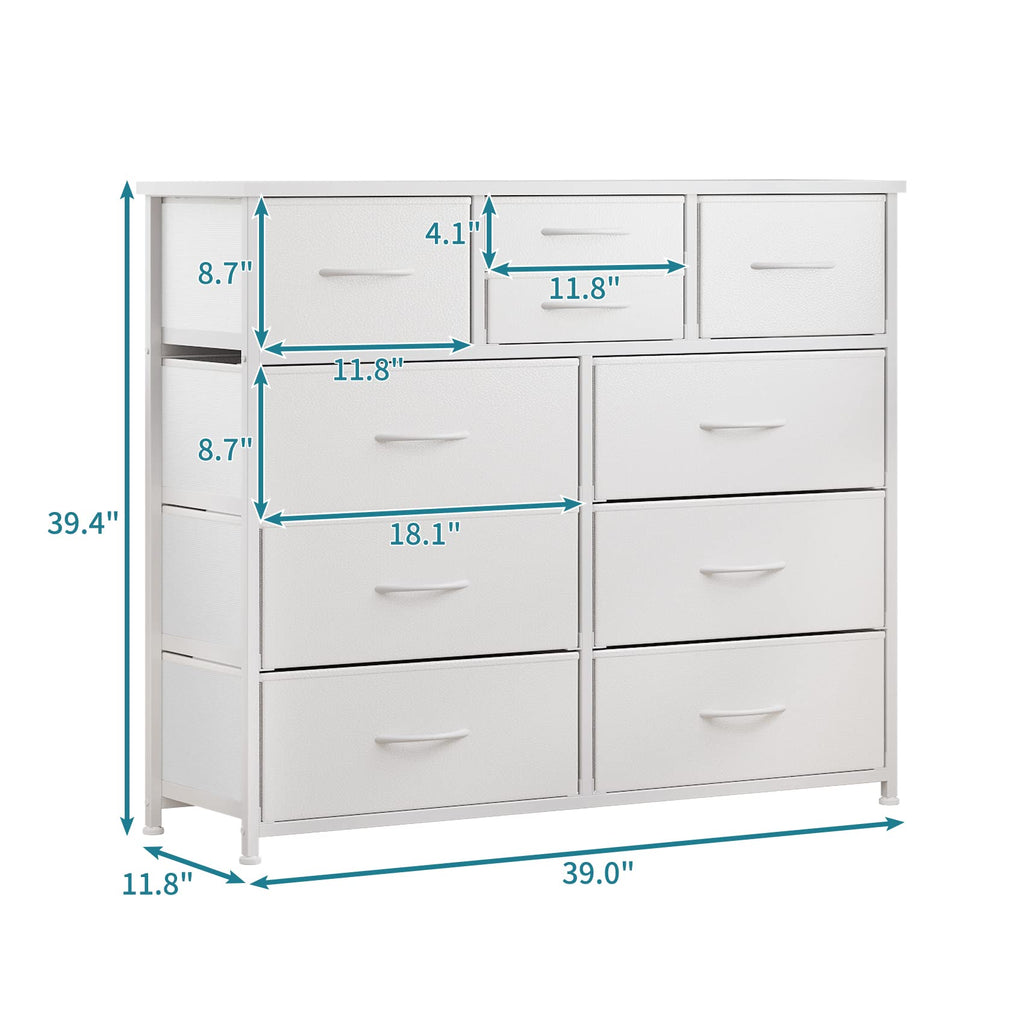 White 10 Drawer Fabric Dresser Y927034