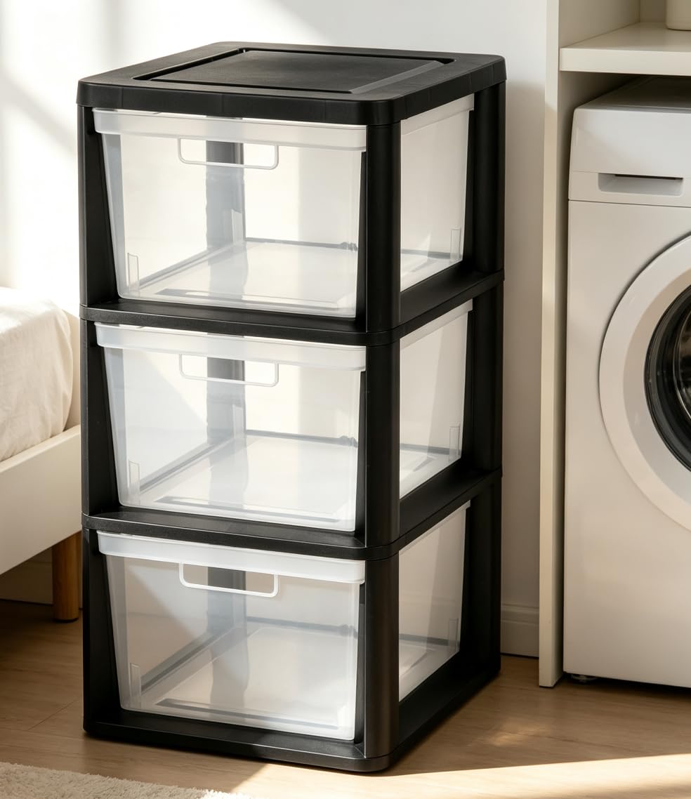 Black 3-Tier Plastic Storage Drawer Tower Z765327