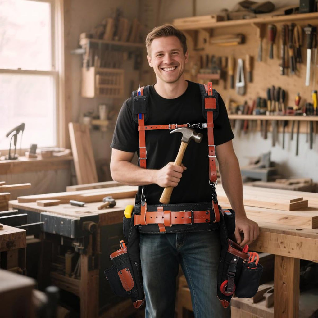 Top-Grain Leather Tool Belt With Suspenders T949