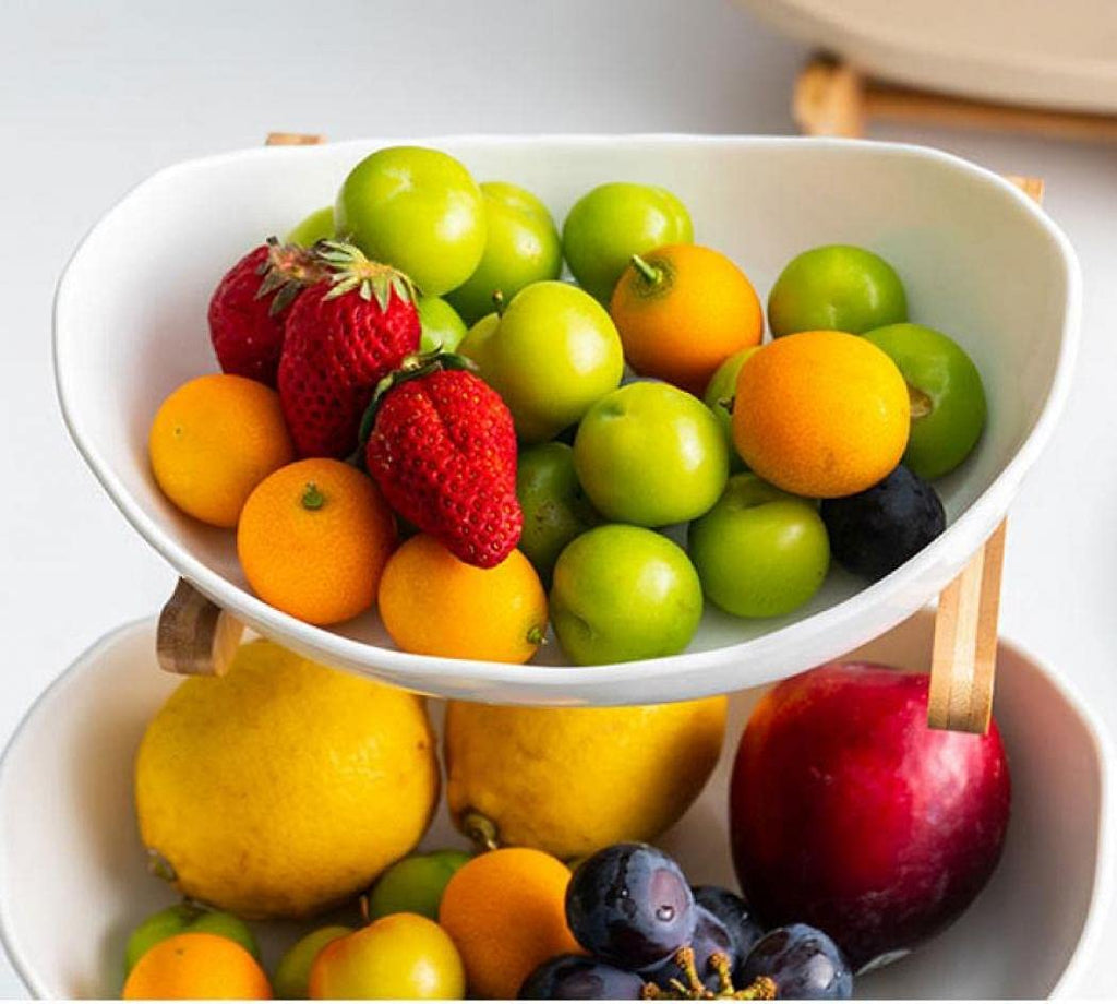 3-Tier Ceramic Fruit Basket with Bamboo Tray Z517