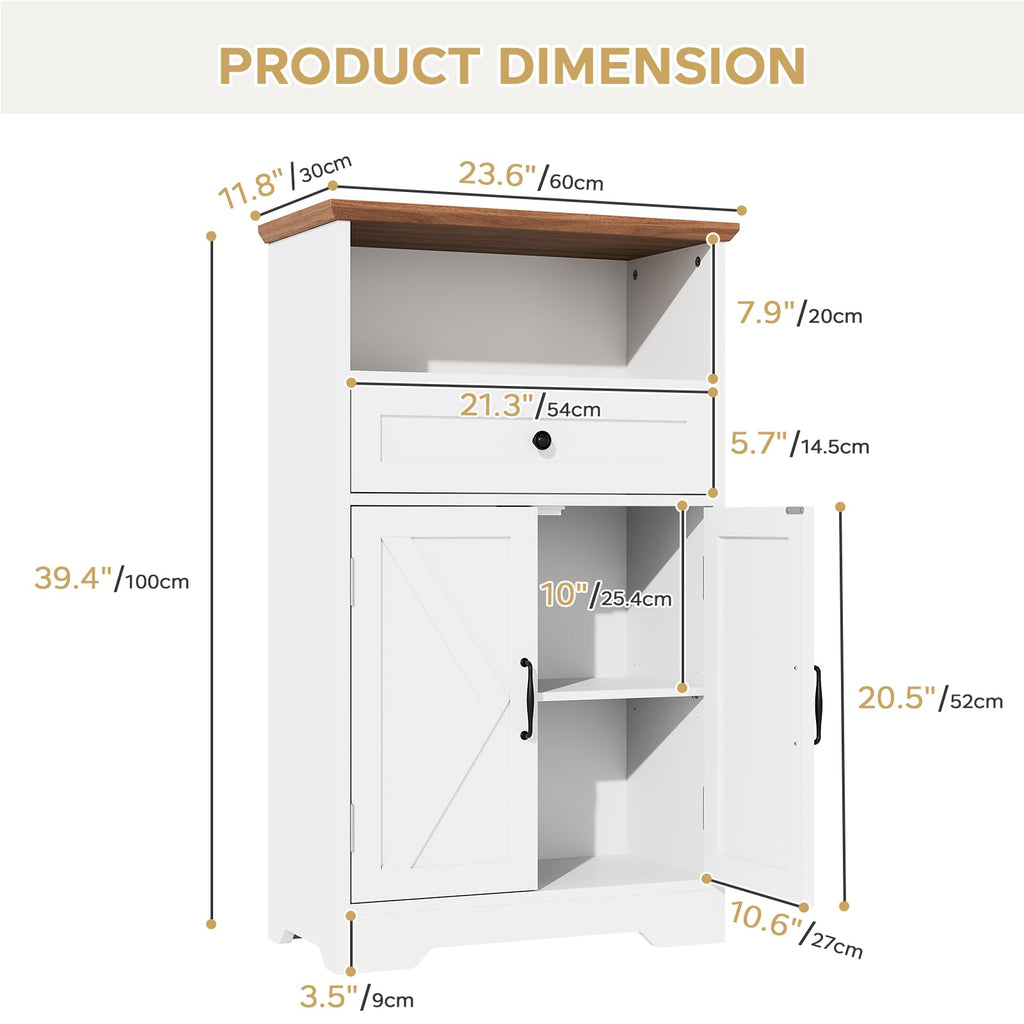 White Storage Cabinet with Barn Doors and Drawers R31826