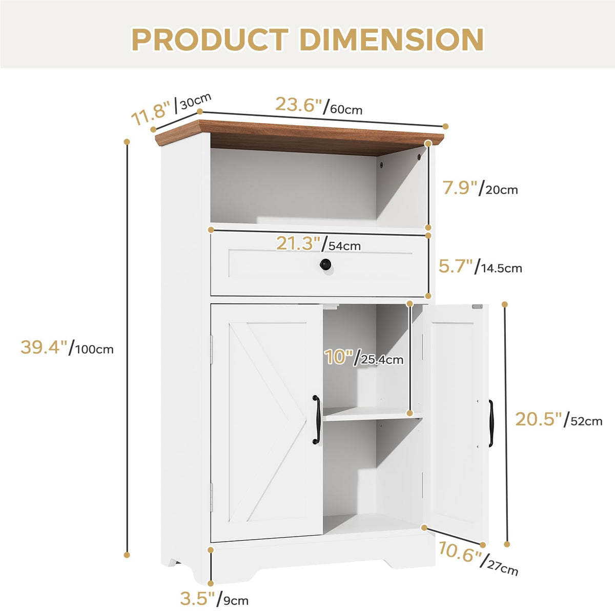 White Storage Cabinet with Barn Doors and Drawers R31826