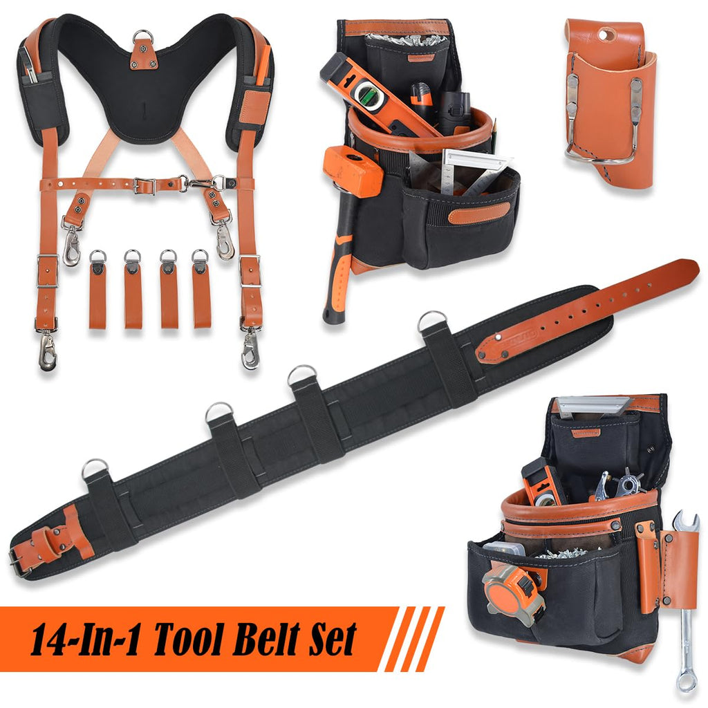 Top-Grain Leather Tool Belt With Suspenders T949