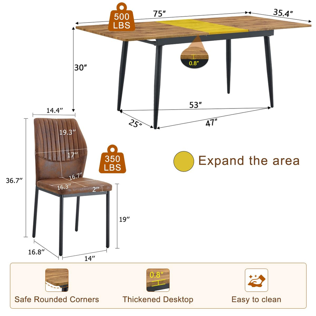 Extendable Dining Table Set for 8 Wood Upholstered Chairs T296853
