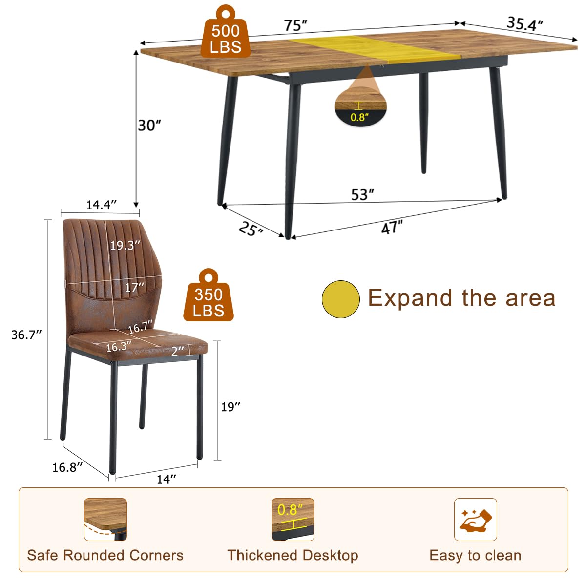 Extendable Dining Table Set for 8 Wood Upholstered Chairs T296853