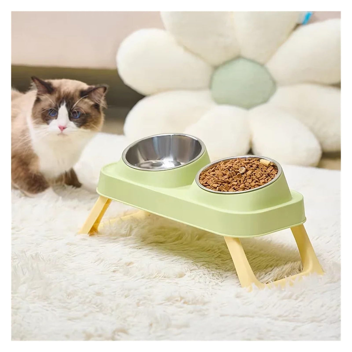 Foldable Elevated Stainless Steel Dual Pet Bowl I174