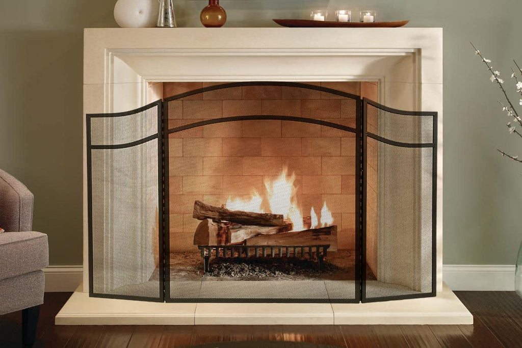 3 Panels Fireplace Screen with Arch Frame Black G510