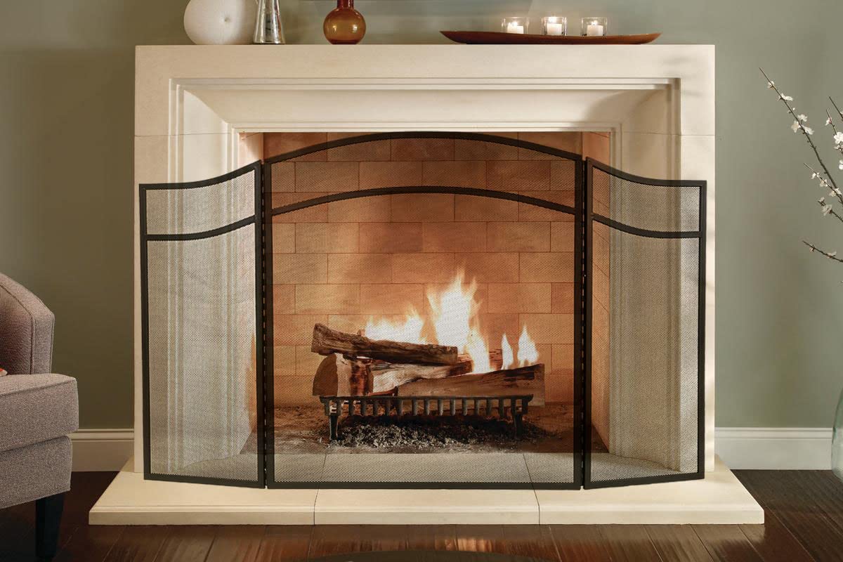 3 Panels Fireplace Screen with Arch Frame Black G510