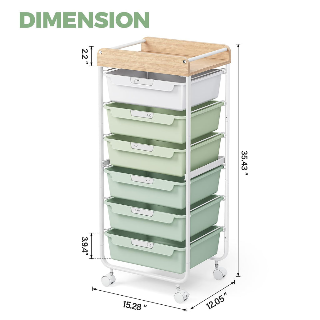 Green Utility Cart with 6 Drawers X48651