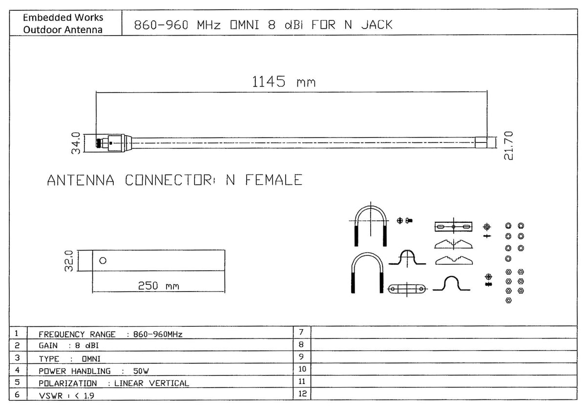 915Mhz 8 dBi Omni LoRa Antenna R325