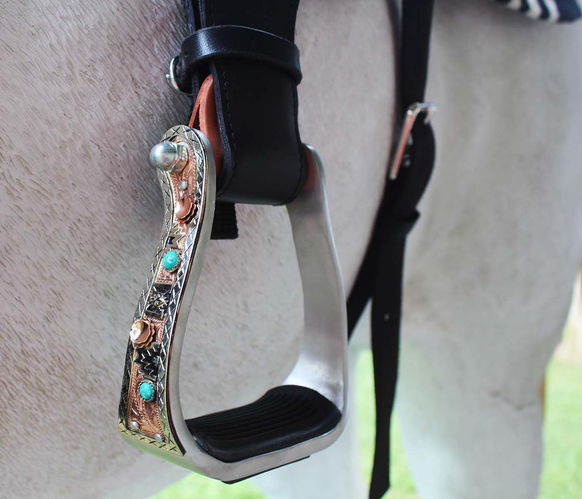 Turquoise Stone Aluminum Copper Barrel Stirrups E734744