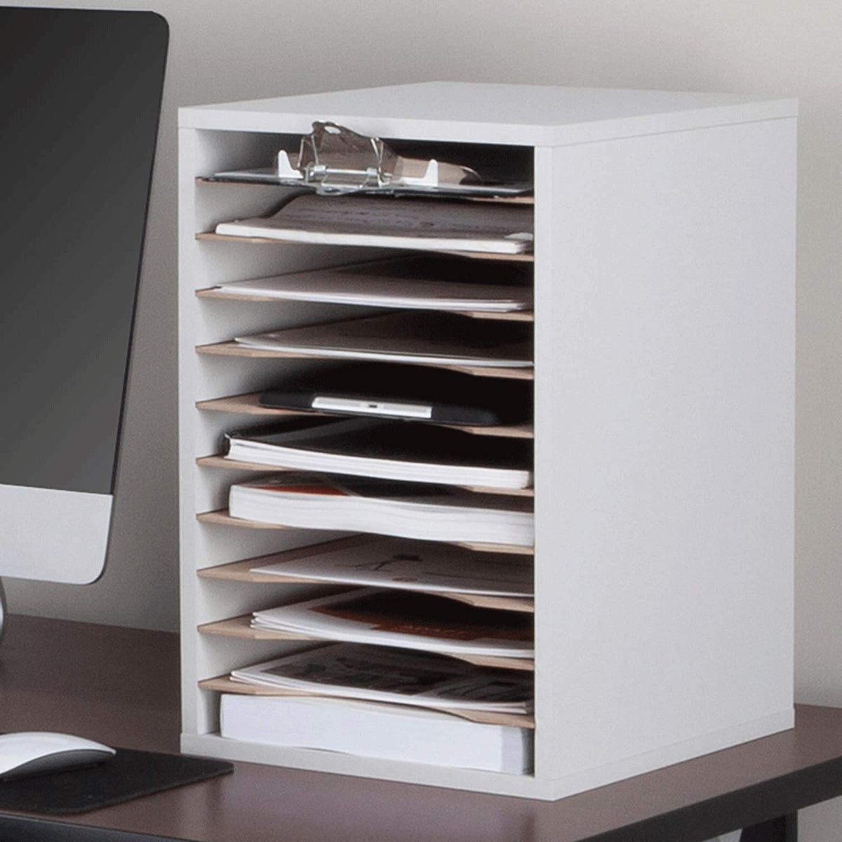 11 Compartment Gray Wood Literature Organizer G126389