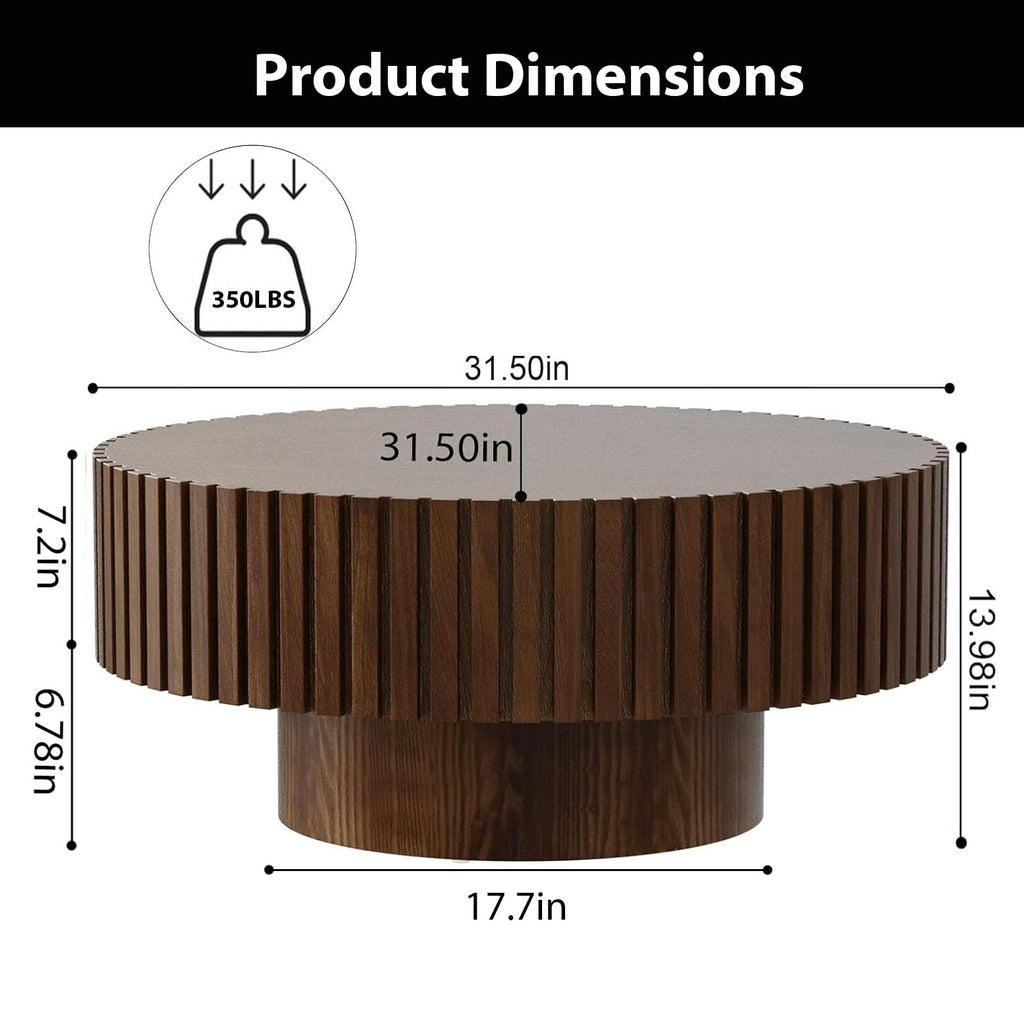 Round Fluted Drum Coffee Table with Pedestal Base B829262