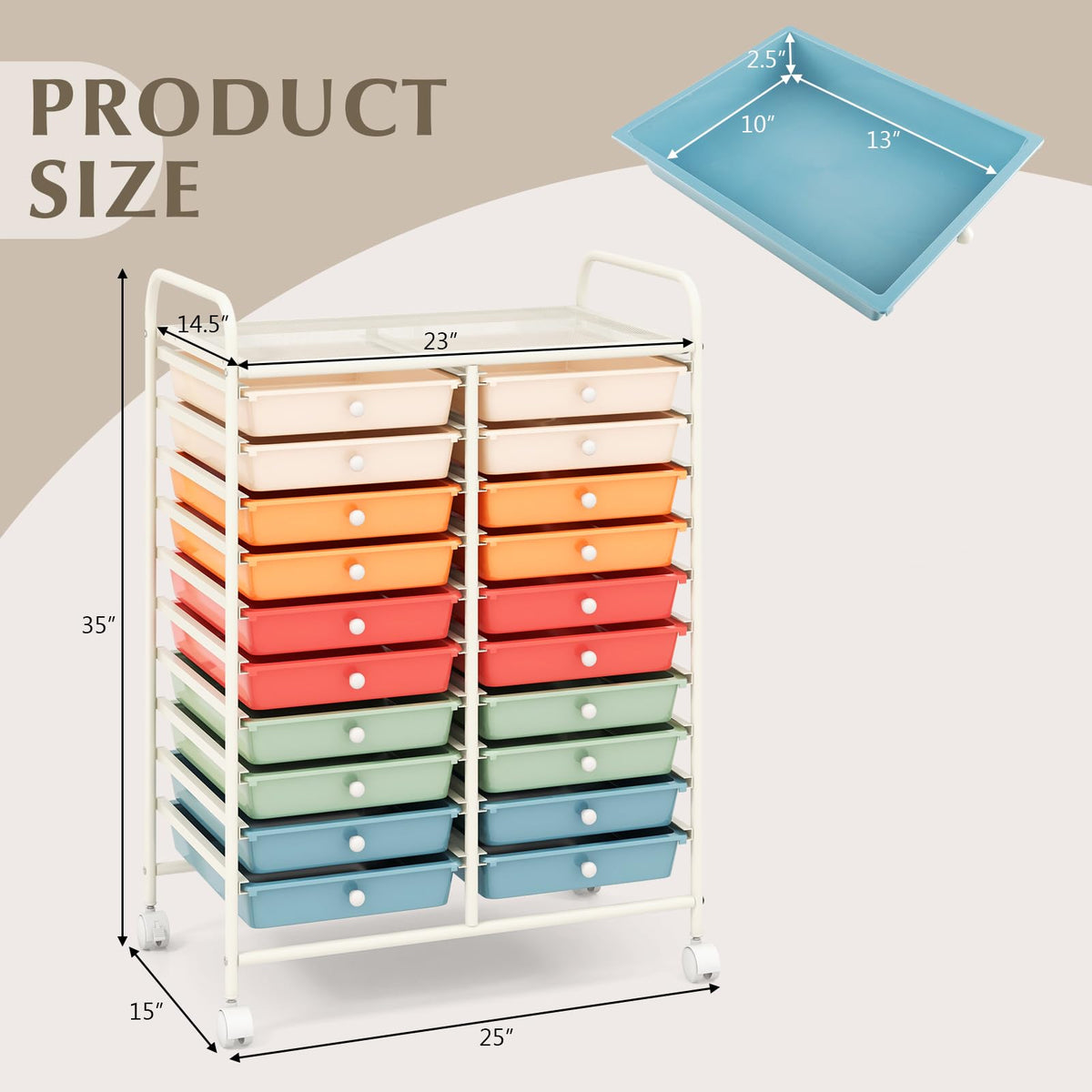 20 Drawer Rolling Storage Cart with Lockable Wheels Z16514