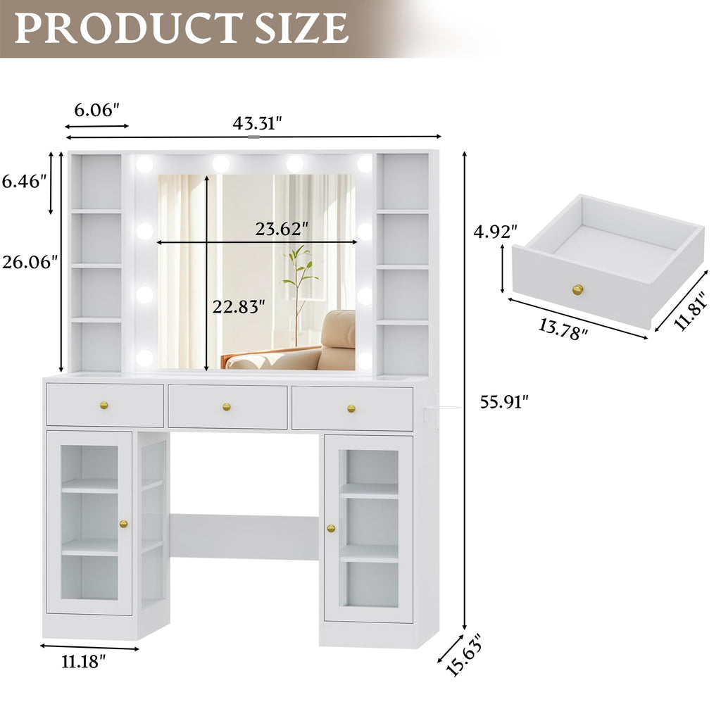 White Makeup Vanity Desk with Mirror and Lights U422