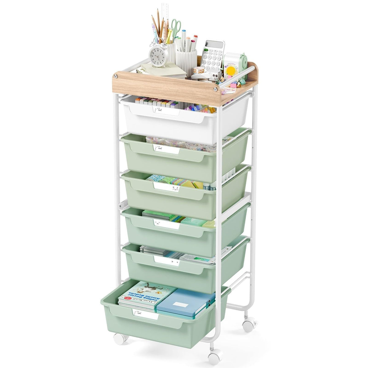 Green Utility Cart with 6 Drawers X48651