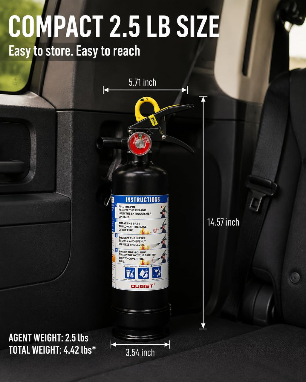 Car Fire Extinguisher 2.5lb Dry Chemical 1 Pack Y3509
