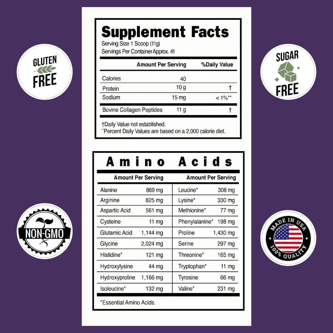 Hydrolyzed Collagen Peptides Powder Unflavored Type I & III 41 Servings Q897